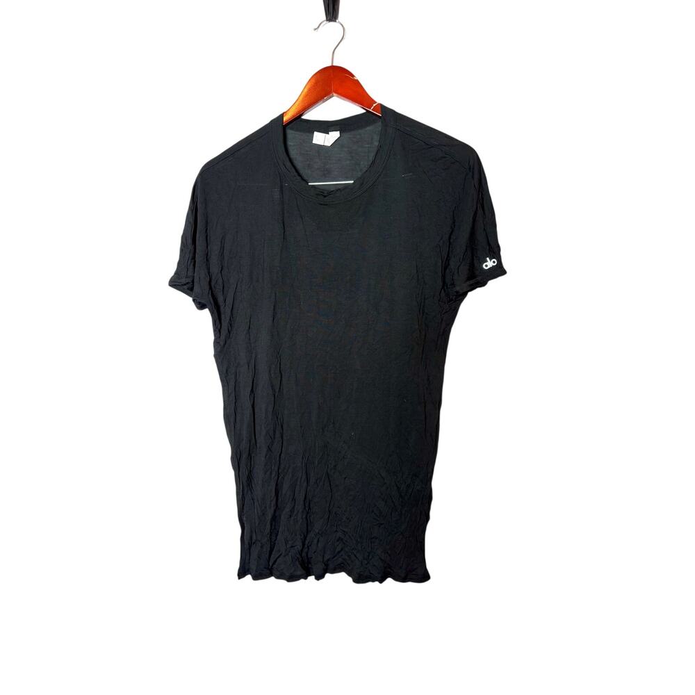Alo Yoga Womens XS Black 100% Modal T Shirt Lightweight Logo Soft Draped Tee